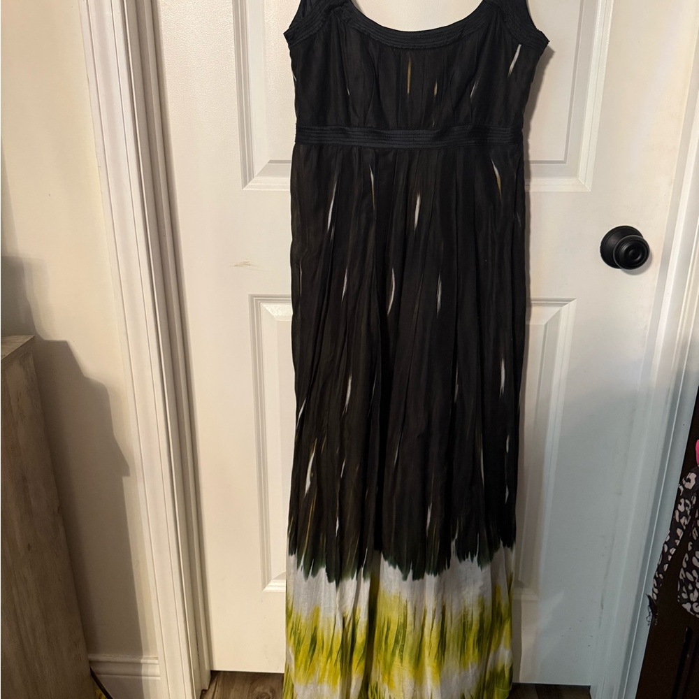 Calvin Klein Black Maxi Dress with Green and White Hem